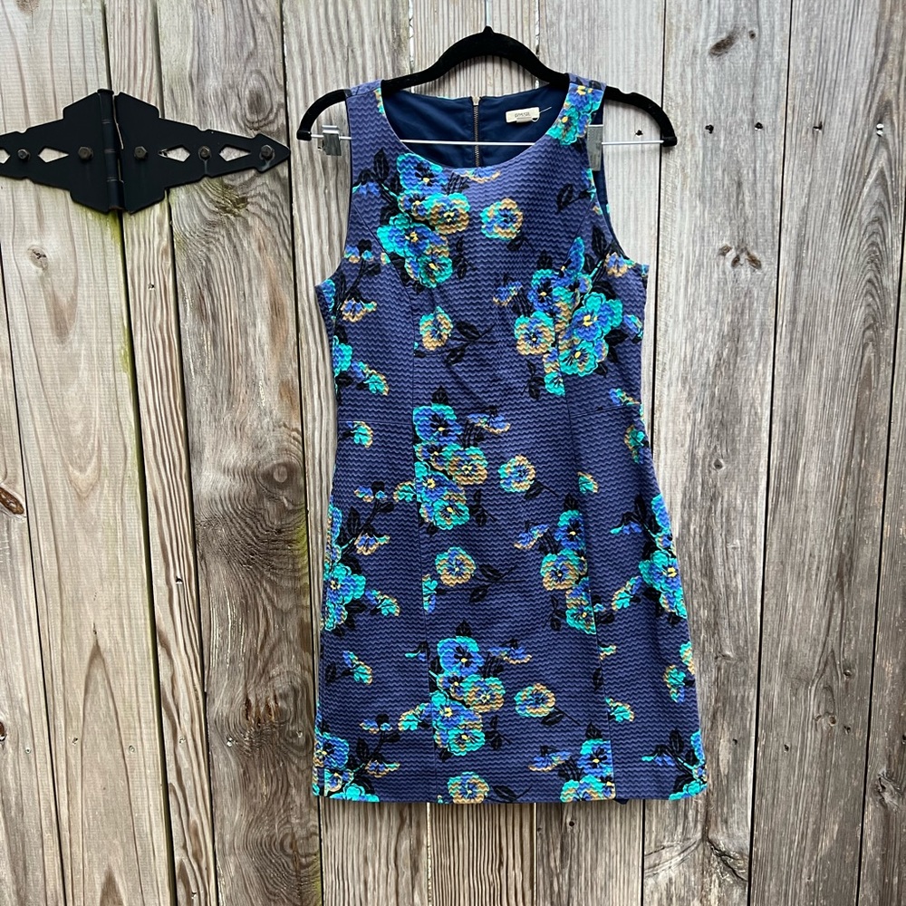 FOSSIL Angelina Navy Multi Color Floral Shift Dress size 6